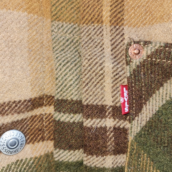 LEVI'S MEN'S PLAID WOOL- BLEND SHERPA-LINED TRUCKET JACKET BROWN/GREEN SZ SMALL - Picture 2 of 13